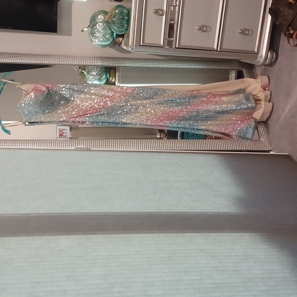 New Jovani Iridescent Pastel Rainbow Strapless Sequin Gown Prom Jovani 07915 - Picture 1 of 13